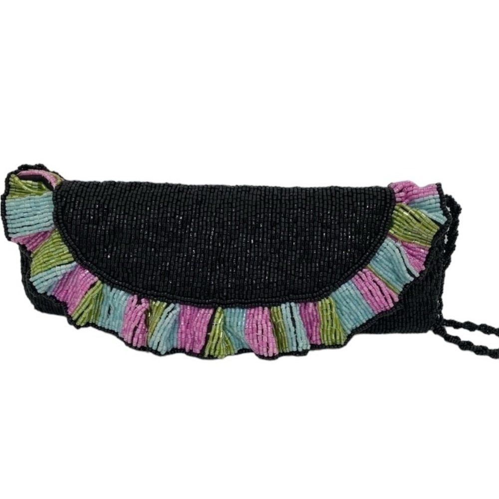 Vintage C. E M. Black Beaded Shoulder Purse.